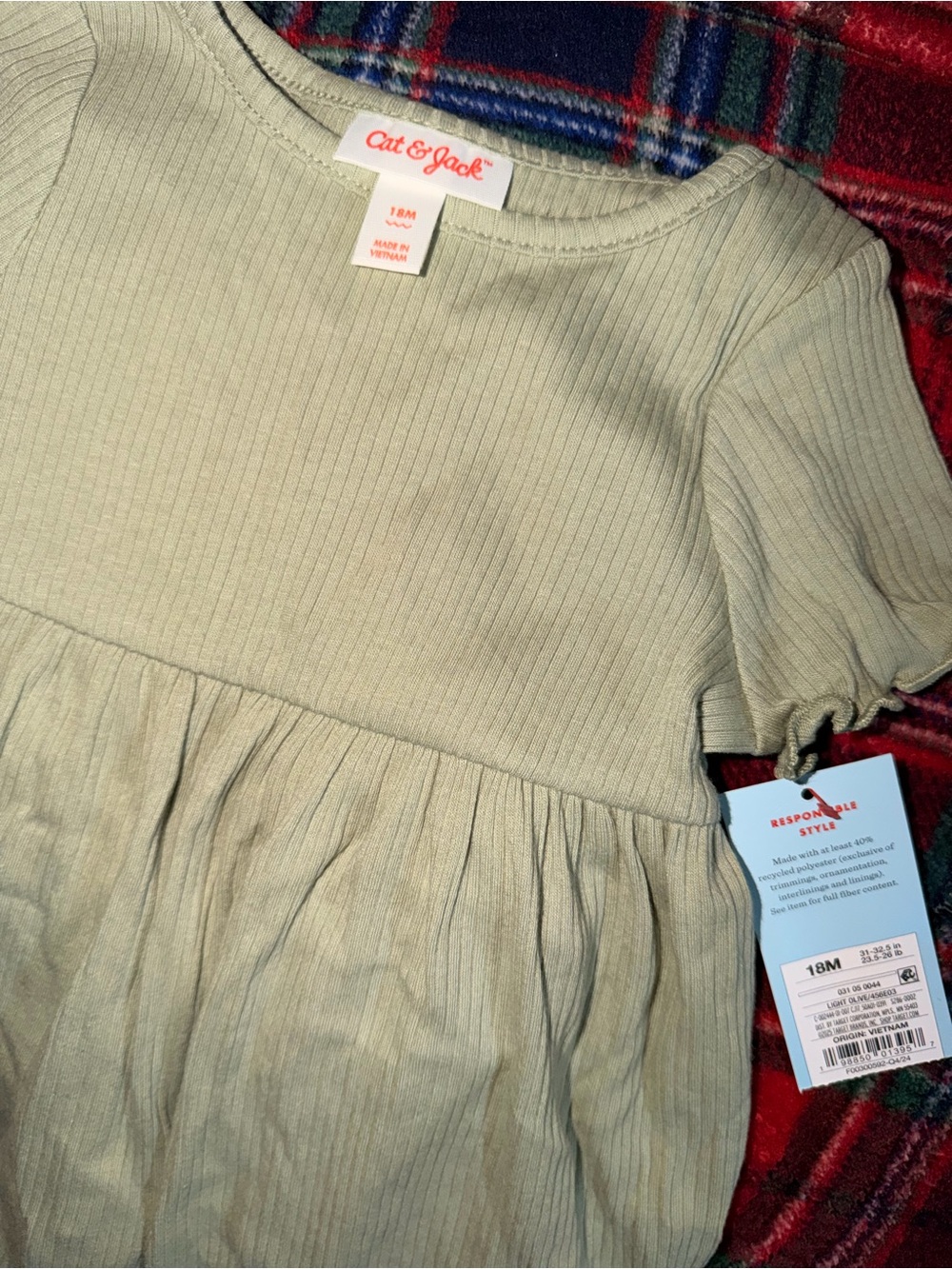 Cat & Jack Sage Green Ribbed Baby Dress